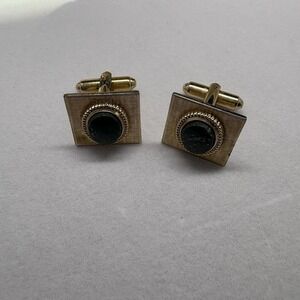 Vintage Gold With Green‎ Rhinestone Cufflinks